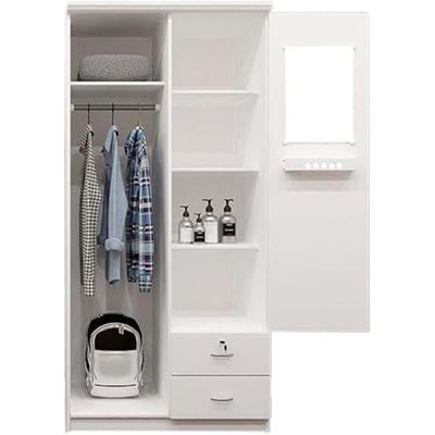 Modern White Wardrobe for Bedroom - Empire Furniture Heavy Duty Solid Wood Wardrobe 2-Door Closet with Secure Storage & Lockable 2 Drawers