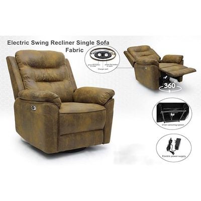 Empire Furniture Electric Recliner Chair for Living Room, Single Seater Rocking Sofa with Footrest, Faux Leather, Gold