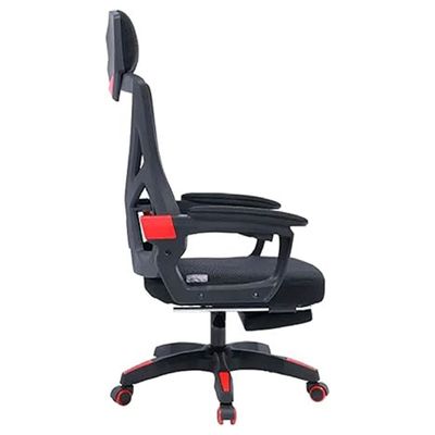 Ergonomic Gaming and Office Chair with Lumbar Support, High-Back Design, Mesh, Reclining Backrest, Footrest, Headrest, Thick Seat Cushion, Adjustable Armrests, and Rollerblade Wheels – Black/Red