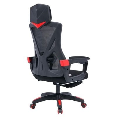 Ergonomic Gaming and Office Chair with Lumbar Support, High-Back Design, Mesh, Reclining Backrest, Footrest, Headrest, Thick Seat Cushion, Adjustable Armrests, and Rollerblade Wheels – Black/Red