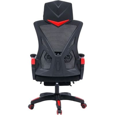 Ergonomic Gaming and Office Chair with Lumbar Support, High-Back Design, Mesh, Reclining Backrest, Footrest, Headrest, Thick Seat Cushion, Adjustable Armrests, and Rollerblade Wheels – Black/Red