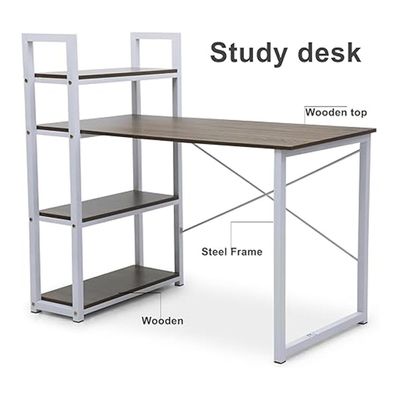 Empire Furniture Computer Desk with 4-Tier Bookshelf, Reversible Study Table, Walnut