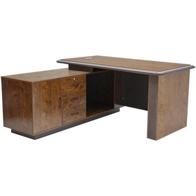 Modern L-Shaped Executive Office Desk with Built-in Storage, 180 x 80 x 75, Golden Oak/Brown