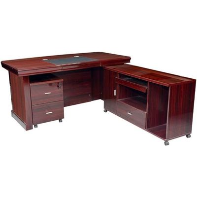 Wooden L-Shaped Executive Office Desk with Lockable Storage Drawers, 160x80x75, Mahogany