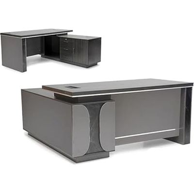Stylish Wooden Executive Office Desk with Storage Unit, 160x80x75, Walnut/Grey