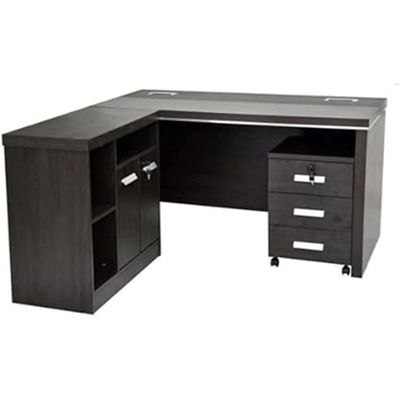 Modern L-Shaped Office Desk with Storage Drawers and Marble Effect Panel, 140 x 70 x 75, Walnut