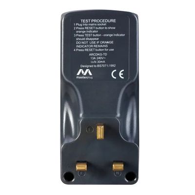 Masterplug ARCDKG-MP Non-Latching RCD Safety Adaptor – Single Socket with 40ms Trip Speed and Double Pole Contact Break