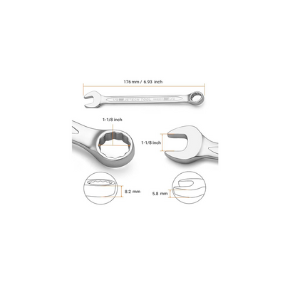 Jetech 1/2 Inch Combination Wrench - Industrial Grade Spanner with 12-Point Design, 15-Degree Offset, Made with Durable Chrome Vanadium Steel in Sand Blasted Finish, Forged, Heat-Treated, SAE 