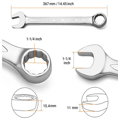 Jetech 1-1/4 Inch Combination Wrench - Industrial Grade Spanner with 12-Point Design, 15-Degree Offset, Made with Durable Chrome Vanadium Steel in Sand Blasted Finish, Forged, Heat-Treated, SAE