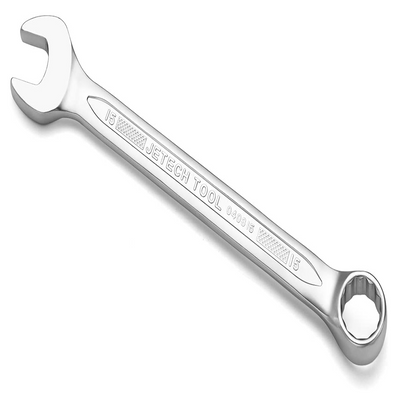 Jetech 15mm Combination Wrench - Industrial Grade Spanners with 12-Point Design, 15-Degree Offset, Made with Durable Chrome Vanadium Steel in Sand Blasted Finish, Forged, Heat-Treated, Metric 