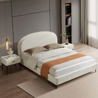 Home Canvas OSAKA King Upholstered Bed with Curved Headboard & Metal Feet (180x200)