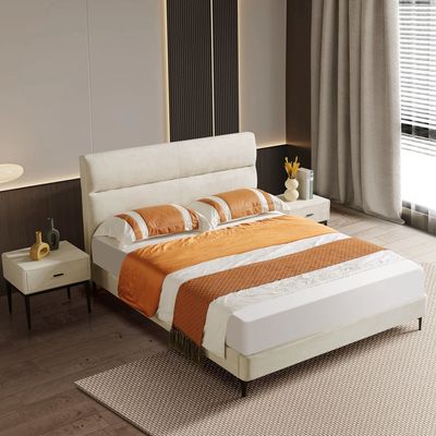 Home Canvas KYOTO King Upholstered Bed with Straight-Line Headboard & Metal Feet (180x200)