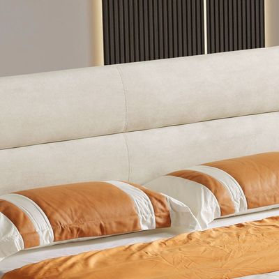 Home Canvas KYOTO Single Upholstered Bed with Straight-Line Headboard & Metal Feet (120x200)