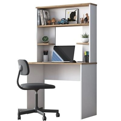 Home Canvas Vireo Sleek Desk with Hutch -White and Oak