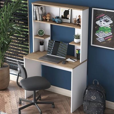 Home Canvas Vireo Sleek Desk with Hutch -White and Oak