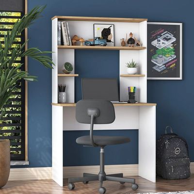 Home Canvas Vireo Sleek Desk with Hutch -White and Oak