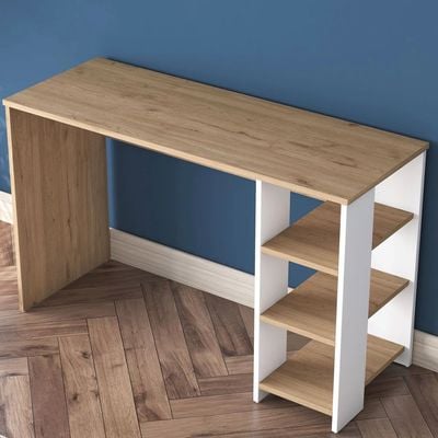 Home Canvas Vireo Sleek Desk with Built-in Storage - White and Oak