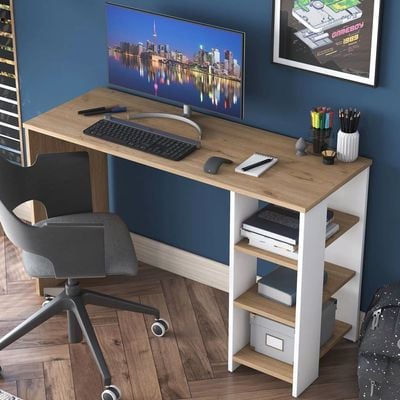 Home Canvas Vireo Sleek Desk with Built-in Storage - White and Oak