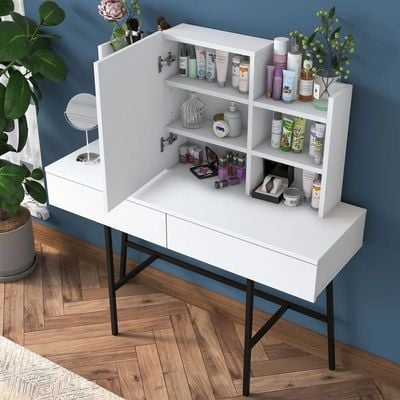 Home Canvas Allure Dressing Table Stylish Storage with Mirror and Sturdy Metal Base - White 