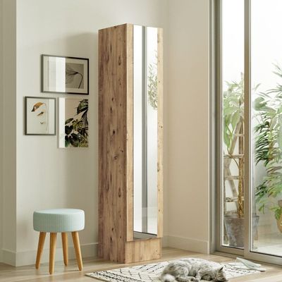 Home Canvas Iron Mirrored Shoe Cabinet Pine finish Home Canvas Iron Mirrored Shoe Cabinet Pine finish