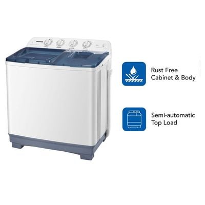 Daewoo Semi Automatic Washing Machine,  Twin Tub, 13Kg, White  , 13 Kg, Semi-Automatic, Strong Pulsator, Universal Motor, Gentle Wash, White , Dw-T130W