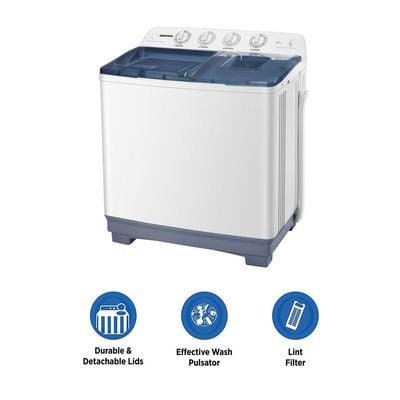 Daewoo Semi Automatic Washing Machine,  Twin Tub, 13Kg, White  , 13 Kg, Semi-Automatic, Strong Pulsator, Universal Motor, Gentle Wash, White , Dw-T130W