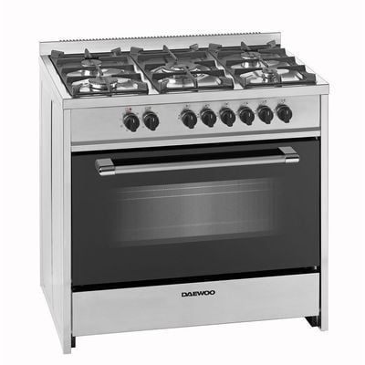 Daewoo Multifunction Gas Cooker, Top Gas, Electric Oven,  60 Cm, Cast Iron, 60X60, Made In Portugal, Full Safety, Double Ring Burner. Sabaf Burners, Convection Fan  , 90 Litre, Sabaf Burner, Full Safety , Easy-Clean Oven , Electric Oven , Stainless Steel , Dge-S965He