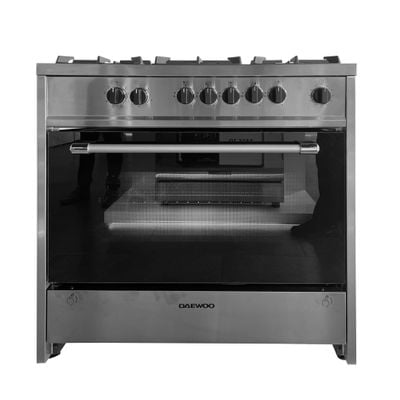 Daewoo Multifunction Gas Cooker, Top Gas, Electric Oven,  60 Cm, Cast Iron, 60X60, Made In Portugal, Full Safety, Double Ring Burner. Sabaf Burners, Convection Fan  , 90 Litre, Sabaf Burner, Full Safety , Easy-Clean Oven , Electric Oven , Stainless Steel , Dge-S965He