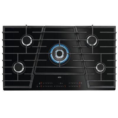 Aeg Built In Hob , Gas Hob Built-In, 90Cm, 5 Burner, Glass Finish, Touch Control, Black, Hvb95450Ib