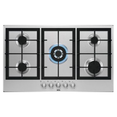 Aeg Built In Gas Hob , Gas Hob Built-In, 90Cm, 5 Burner, Stainless Steel, Black, Hgb95320Sm