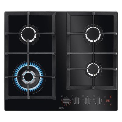 Aeg Built In Gas Hob , Gas Hob Built-In, 60Cm, 4 Burner, Glass Finish, Black, Hkb64450Nb