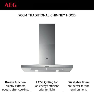 Aeg Built In Hoods , Hood - Traditional Chimney, 90Cm, Breeze Function, Led Lighting, Washable  Filters, Silver , Dkb4950M