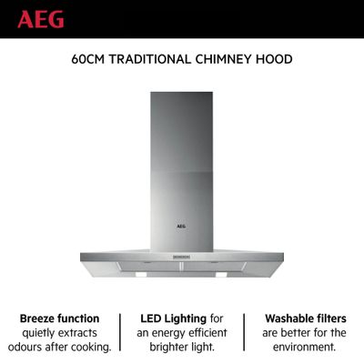Aeg Built In Hoods , Hood - Traditional Chimney, 60Cm, Breeze Function, Led Lighting, Washable  Filters, Silver , Dkb4650M