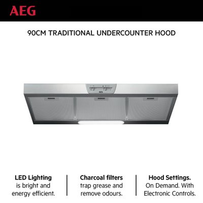 Aeg Built In Hoods , Hood Build-In, 90Cm, Led Lighting, Hood Setting, Charcoal Filter, Silver , Dub2930M