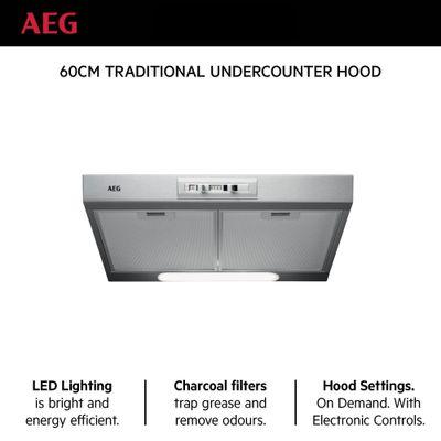 Aeg Built In Hoods , Hood Build-In, 60Cm, Led Lighting, Hood Setting, Charcoal Filter, Silver , Dub2630M