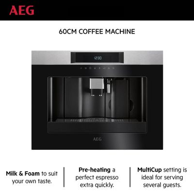 Aeg Built In Coffee Machine , Built-In, 60Cm, Pre-Heating Function , Multicup Setting, 2.5 Litre Tank, Black, Kkk884500M