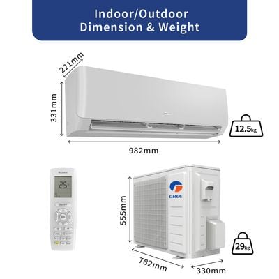 Gree Split Ac , 1.0 Ton, Rotary Compressor, R410 Gas, Gold Fin Coating , Turbo Mode, Remote Control, White , Pular-R12C3