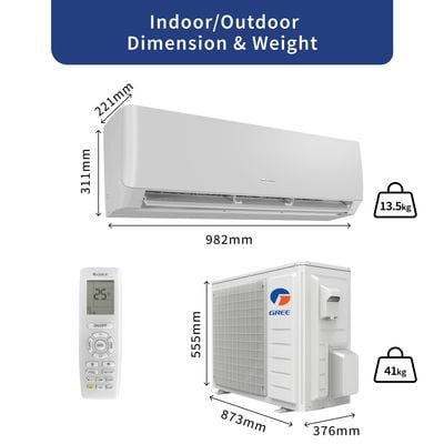 Gree Split Ac , 1.5 Ton, Rotary Compressor, R410 Gas, Gold Fin Coating , Turbo Mode, Remote Control, White , Pular-R18C3