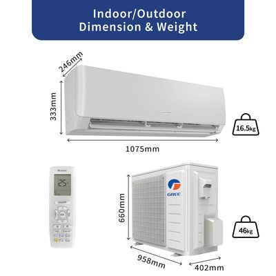 Gree Split Ac , 2.0 Ton, Rotary Compressor, R410 Gas, Gold Fin Coating , Turbo Mode, Remote Control, White , Pular-R24C3