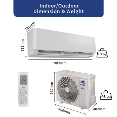 Gree Split Ac , 1.5 Ton, Inverter Compressor, R410 Gas, Gold Fin Coating , Turbo Mode, Remote Control, White , Isave Plus-18C3