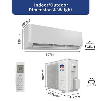 Gree Split Ac , 1.6 Ton, Piston Compressor, R410 Gas, Gold Fin Coating , Turbo Mode, Remote Control, White , Lomo-P20C3