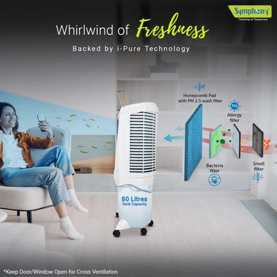 Symphony Air Cooler , Easy-Fill, 3D Cooling, Manual Control, Dura-Pump Technology, Cool Flow, Low Energy Consumption, I-Pure Technology, White, Winter 80Xl