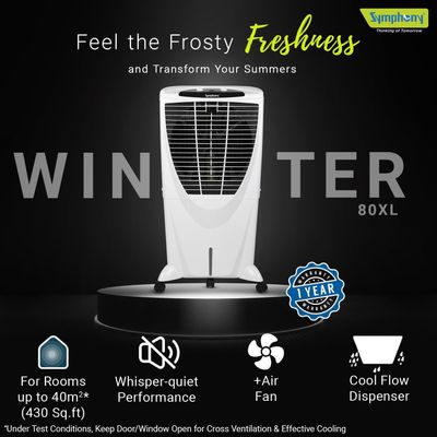 Symphony Air Cooler , Easy-Fill, 3D Cooling, Manual Control, Dura-Pump Technology, Cool Flow, Low Energy Consumption, I-Pure Technology, White, Winter 80Xl