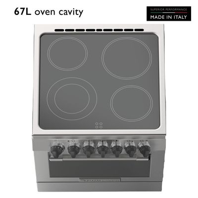 Tecnogas Superiore Cooker , 67 Litre , Schott Ceran Ceramic, Full Safety , Easy-Clean Oven , Electric Oven , Silver, N2X66Evtc