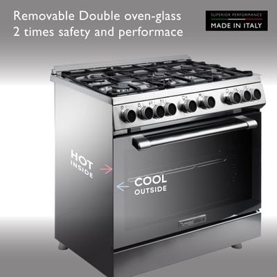 Tecnogas Superiore Cooker , 133 Litre , Sabaf Burner, Full Safety , Easy-Clean Oven , Gas Oven , Silver, N3X96G5Vc