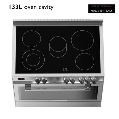 Tecnogas Superiore Cooker , 133 Litre , Schott Ceran Ceramic, Full Safety , Easy-Clean Oven , Electric Oven , Silver, N1X96Evtc