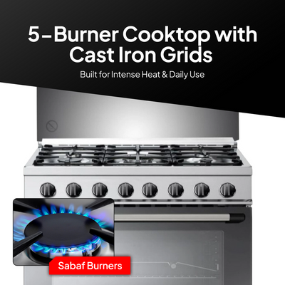 Tecnogas Superiore Cooker , 115 Litre , Sabaf Burner, Full Safety , Easy-Clean Oven , Gas Oven , Silver, Tcp396Gg52Kx