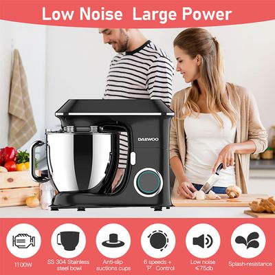 Daewoo Kitchen Machine , 6.5 Litre , 1100 W, Non-Slip, Low Noise, 6 Speed + Pulse, Large Bowl, Black, Dkm 6552