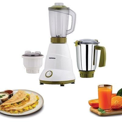 Daewoo Mixer Grinder , 3 Jars, Pure Copper Motor, 3 Speed + Pulse, 750 W, Safety Lock, Overload Protection, White, Dmg-7501