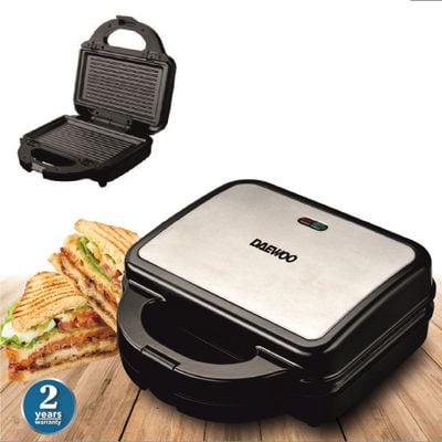 Daewoo Sandwich Grill , Cool Touch Handle, Temperature Control, Easy-Clean, 750 W, Non Stick Plates, Light Indicators, Silver, Dsm-8090-Sg